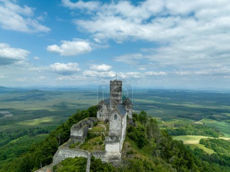 Photo for Aerial view of medieval hilltop castle ruin Bezdez in Bohemia - Royalty Free Image