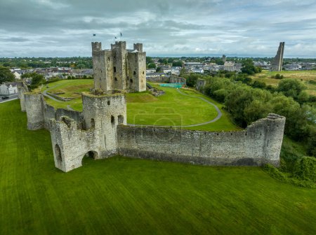 Photo for Aerial view of Trim castle popular filming location for medieval movies Norman keep with enclosing walls on the river Boyne in County Meath Ireland - Royalty Free Image