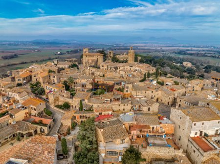 Aerial view of Pals a medieval town in Catalonia, northern Spain, near the sea in the heart of the Bay of Emporda on the Costa Brava with city walls