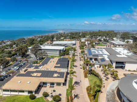 Photo for Aerial view of Point Loma Nazarene University  private Christian liberal arts college with its main campus on the Point Loma oceanfront in San Diego, California with Greek Amphitheater - Royalty Free Image