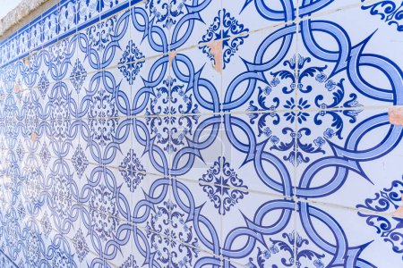 Photo for Background with tipical blue tiled portuguese azulejo from Igreja de Santa Maria de Cortegaca - Royalty Free Image