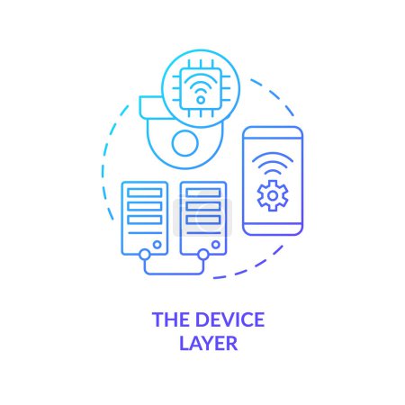 Illustration for Device layer blue gradient concept icon. IoT technology. Wireless networking. Digital application abstract idea thin line illustration. Isolated outline drawing. Myriad Pro-Bold font use - Royalty Free Image