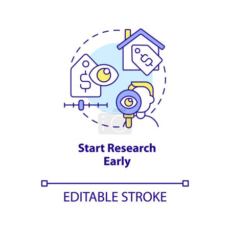 Illustration for Start research early concept icon. Real estate listing. First time homebuyer guide abstract idea thin line illustration. Isolated outline drawing. Editable stroke. Arial, Myriad Pro-Bold fonts used - Royalty Free Image