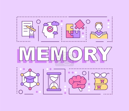 Illustration for Memory word concepts pink banner. Memorizing process. Learn new things. Infographics with editable icons on color background. Isolated typography. Vector illustration with text. Arial-Black font used - Royalty Free Image