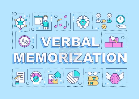 Illustration for Verbal memorization word concepts turquoise banner. Studying method. Infographics with editable icons on color background. Isolated typography. Vector illustration with text. Arial-Black font used - Royalty Free Image