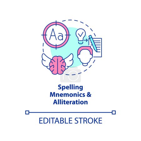 Illustration for Verbal memory technique concept icon. Spell mnemonics, alliteration. Brain exercise abstract idea thin line illustration. Isolated outline drawing. Editable stroke. Arial, Myriad Pro-Bold fonts used - Royalty Free Image