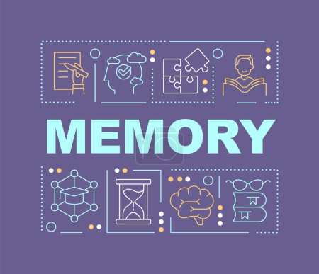 Illustration for Memory word concepts violet banner. Memorizing things. Learning process. Infographics with editable icons on color background. Isolated typography. Vector illustration with text. Arial-Black font used - Royalty Free Image