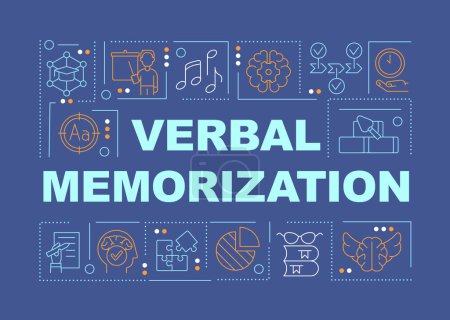 Illustration for Verbal memorization word concepts dark blue banner. Learning style. Infographics with editable icons on color background. Isolated typography. Vector illustration with text. Arial-Black font used - Royalty Free Image