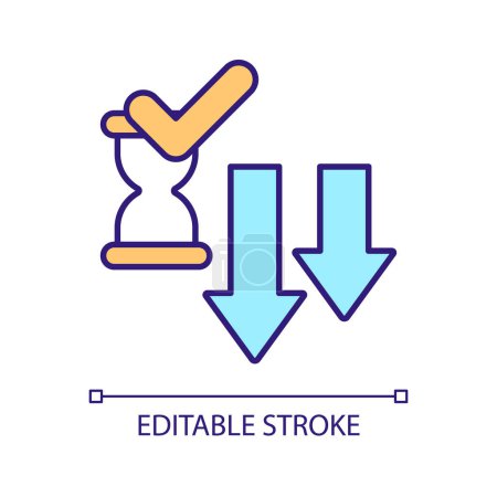 Illustration for Reduce spending time RGB color icon. Boost speed. Optimize quickness. Increase productivity. Resilience. Isolated vector illustration. Simple filled line drawing. Editable stroke. Arial font used - Royalty Free Image