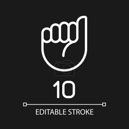 Illustration for Signing digit ten in ASL pixel perfect white linear icon for dark theme. Non verbal information performing. Thin line illustration. Isolated symbol for night mode. Editable stroke. Arial font used - Royalty Free Image