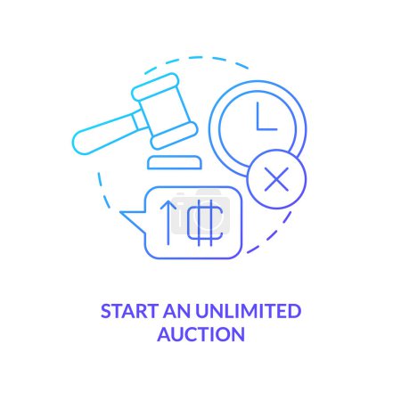 Illustration for Start an unlimited auction blue gradient concept icon. Art monetization. Way of NFTs selling abstract idea thin line illustration. Isolated outline drawing. Myriad Pro-Bold font used - Royalty Free Image