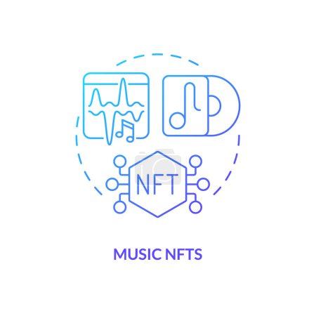 Illustration for Music NFTs blue gradient concept icon. Audio files monetization process. Trend in virtual space abstract idea thin line illustration. Isolated outline drawing. Myriad Pro-Bold font used - Royalty Free Image