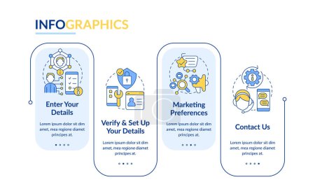 Illustration for Mobile banking registration process rectangle infographic template. Data visualization with 4 steps. Editable timeline info chart. Workflow layout with line icons. Lato Bold, Regular fonts used - Royalty Free Image