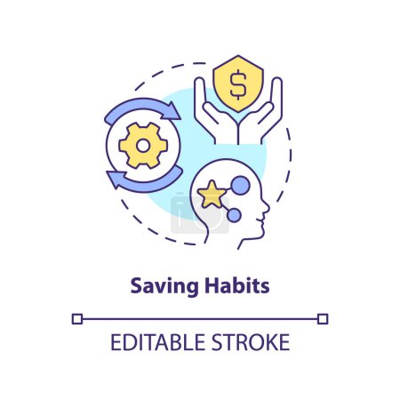 Illustration for Saving habits concept icon. Insurance policies benefit. Inculcate economy literacy abstract idea thin line illustration. Isolated outline drawing. Editable stroke. Arial, Myriad Pro-Bold fonts used - Royalty Free Image