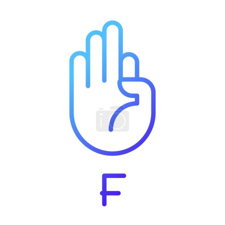Illustration for Letter F in American sign language pixel perfect gradient linear vector icon. Nonverbal communication. Thin line color symbol. Modern style pictogram. Vector isolated outline drawing - Royalty Free Image
