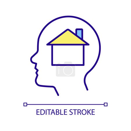 Illustration for Planning to purchase home RGB color icon. Hunting for house. Real estate. Homes for sale. Homebuyer guide. Isolated vector illustration. Simple filled line drawing. Editable stroke. Arial font used - Royalty Free Image