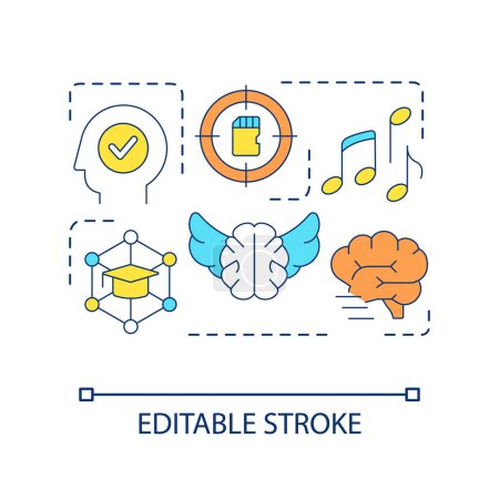 Illustration for Verbal memorizing technique concept icon. Brain training. Develop imagination. Memory skills abstract idea thin line illustration. Isolated outline drawing. Editable stroke. Arial font used - Royalty Free Image
