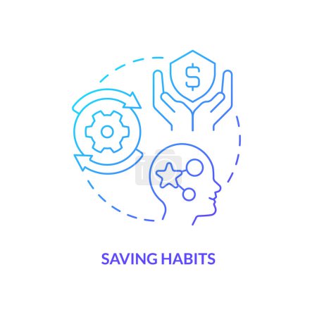 Illustration for Saving habits blue gradient concept icon. Insurance policy pros. Inculcate economic literacy. Generate money abstract idea thin line illustration. Isolated outline drawing. Myriad Pro-Bold font used - Royalty Free Image