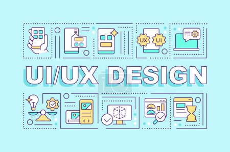 Illustration for UX UI design word concepts turquoise banner. User experience principles. Infographics with editable icons on color background. Isolated typography. Vector illustration with text. Arial-Black font used - Royalty Free Image