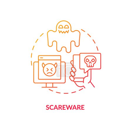 Ilustración de Scareware ataque icono concepto de gradiente rojo. Método de malware. Manipular a las víctimas. Hacker trucos idea abstracta ilustración de línea delgada. Dibujo de contorno aislado. Myriad Pro-Bold fuente utilizada - Imagen libre de derechos