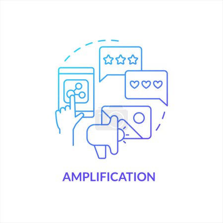 Illustration for Amplification blue gradient concept icon. Target audience activity. Share content. Social media interaction abstract idea thin line illustration. Isolated outline drawing. Myriad Pro-Bold font used - Royalty Free Image