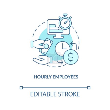 Illustration for Hourly employees turquoise concept icon. Worker wage type. Payroll processing method abstract idea thin line illustration. Isolated outline drawing. Editable stroke. Arial, Myriad Pro-Bold fonts used - Royalty Free Image