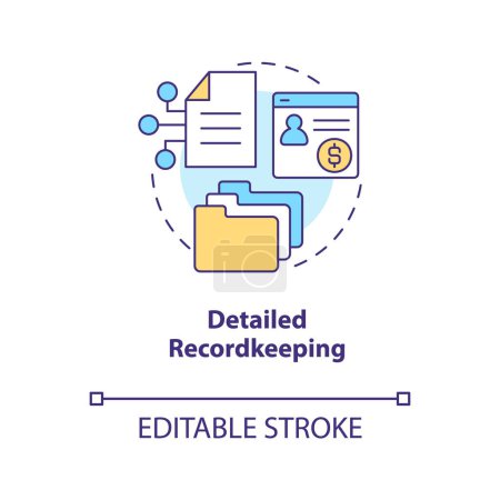 Illustration for Detailed recordkeeping concept icon. Payroll management software benefit abstract idea thin line illustration. Isolated outline drawing. Editable stroke. Arial, Myriad Pro-Bold fonts used - Royalty Free Image