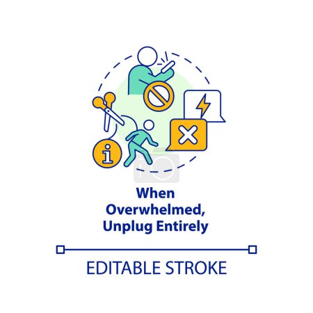 Illustration for Unplug when feeling overwhelmed concept icon. Stay informed without stress from news abstract idea thin line illustration. Isolated outline drawing. Editable stroke. Arial, Myriad Pro-Bold fonts used - Royalty Free Image