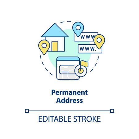 Illustration for Permanent address concept icon. Receiver contacts. Save mailbox name after relocate abstract idea thin line illustration. Isolated outline drawing. Editable stroke. Arial, Myriad Pro-Bold fonts used - Royalty Free Image