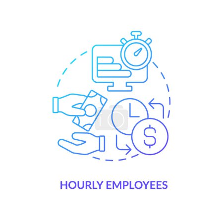 Illustration for Hourly employees blue gradient concept icon. Worker salary type. Payroll processing method abstract idea thin line illustration. Isolated outline drawing. Myriad Pro-Bold font used - Royalty Free Image
