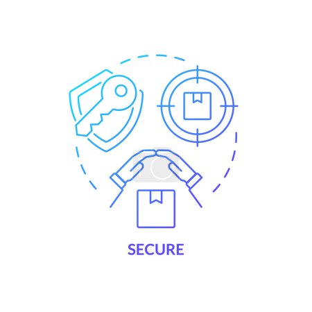 Illustration for Secure blue gradient concept icon. Safety of post box services. Parcels protection. Mailboxes. Provide privacy abstract idea thin line illustration. Isolated outline drawing. Myriad Pro-Bold font used - Royalty Free Image
