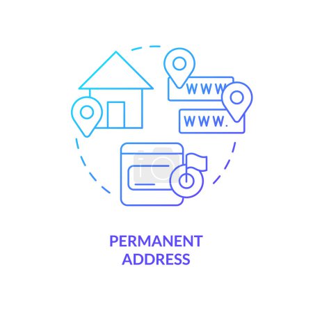 Illustration for Permanent address blue gradient concept icon. Receiver contacts. Save po box name after move. Recipient data abstract idea thin line illustration. Isolated outline drawing. Myriad Pro-Bold font used - Royalty Free Image
