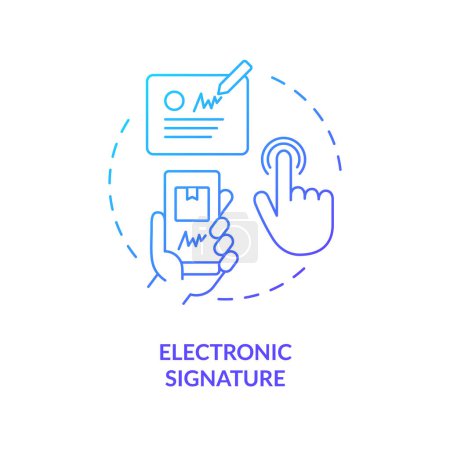 Illustration for Electronic signature blue gradient concept icon. Document to receive order. Virtual person identification abstract idea thin line illustration. Isolated outline drawing. Myriad Pro-Bold font used - Royalty Free Image