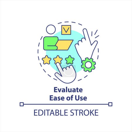 Illustration for Evaluate ease of use concept icon. Assess tools usability. Simple software to learn abstract idea thin line illustration. Isolated outline drawing. Editable stroke. Arial, Myriad Pro-Bold fonts used - Royalty Free Image
