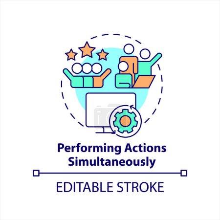 Illustration for Performing actions simultaneously concept icon. Multiuser software. High productivity abstract idea thin line illustration. Isolated outline drawing. Editable stroke. Arial, Myriad Pro-Bold fonts used - Royalty Free Image