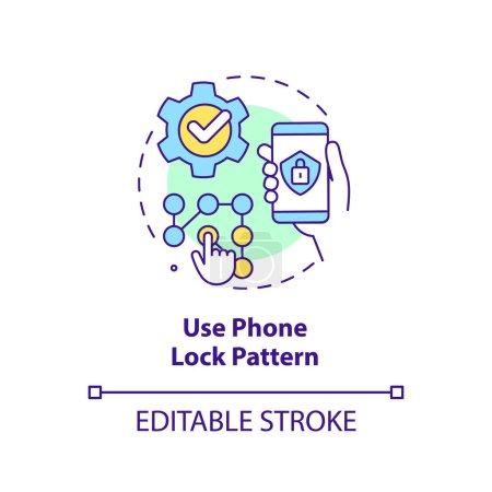 Illustration for Use phone lock pattern concept icon. Smartphone graphic key. Device password abstract idea thin line illustration. Isolated outline drawing. Editable stroke. Arial, Myriad Pro-Bold fonts used - Royalty Free Image