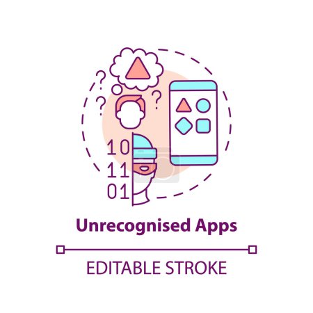 Illustration for Unrecognized apps concept icon. Digital viruses. Malicious software. Hacking attack abstract idea thin line illustration. Isolated outline drawing. Editable stroke. Arial, Myriad Pro-Bold fonts used - Royalty Free Image