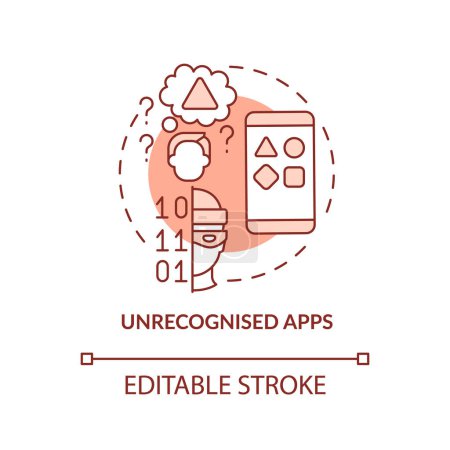 Illustration for Unrecognized apps terracotta concept icon. Digital viruses. Malicious software abstract idea thin line illustration. Isolated outline drawing. Editable stroke. Arial, Myriad Pro-Bold fonts used - Royalty Free Image