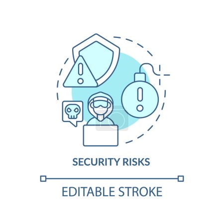 Security risks turquoise concept icon. Strong data management system abstract idea thin line illustration. Isolated outline drawing. Editable stroke. Arial, Myriad Pro-Bold fonts used