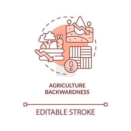 Illustration for Agriculture backwardness red concept icon. Inclusive economy problem abstract idea thin line illustration. Isolated outline drawing. Editable stroke. Arial, Myriad Pro-Bold fonts used - Royalty Free Image