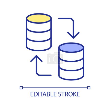 Illustration for Data exchange RGB color icon. Database storage structure. Move datafiles online. Web development. Isolated vector illustration. Simple filled line drawing. Editable stroke. Arial font used - Royalty Free Image
