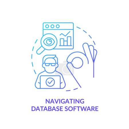 Illustration for Navigating database software blue gradient concept icon. Digital technology. Information storage system abstract idea thin line illustration. Isolated outline drawing. Myriad Pro-Bold font used - Royalty Free Image