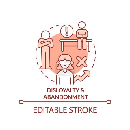 Illustration for Disloyalty and abandonment red concept icon. Personal barrier. Brain block abstract idea thin line illustration. Isolated outline drawing. Editable stroke. Arial, Myriad Pro-Bold fonts used - Royalty Free Image