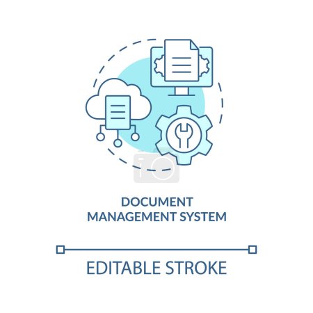 Illustration for Document management system turquoise concept icon. Automated CMS solution abstract idea thin line illustration. Isolated outline drawing. Editable stroke. Arial, Myriad Pro-Bold fonts used - Royalty Free Image