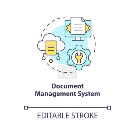 Illustration for Document management system concept icon. Computerized files. Automated CMS solution abstract idea thin line illustration. Isolated outline drawing. Editable stroke. Arial, Myriad Pro-Bold fonts used - Royalty Free Image