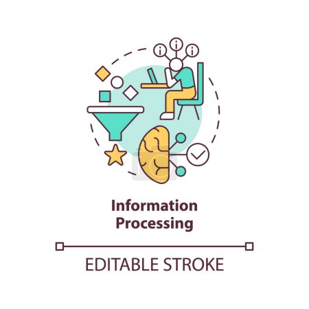 Illustration for Information processing concept icon. News overload. Explanation of confirmation bias abstract idea thin line illustration. Isolated outline drawing. Editable stroke. Arial, Myriad Pro-Bold fonts used - Royalty Free Image