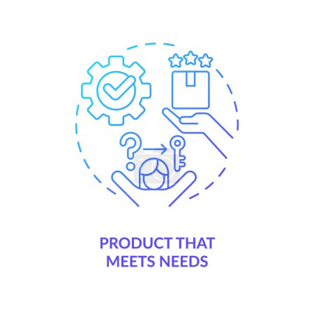 Illustration for Product that meets needs blue gradient concept icon. Address problem. Effective startup. Business solution abstract idea thin line illustration. Isolated outline drawing. Myriad Pro-Bold font used - Royalty Free Image