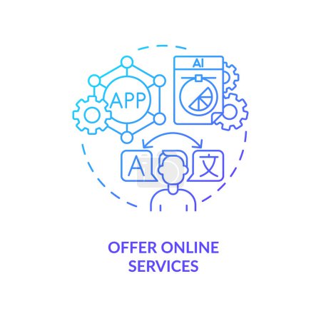 Illustration for Offer online services blue gradient concept icon. Freelance website. Successful home based business abstract idea thin line illustration. Isolated outline drawing. Myriad Pro-Bold font used - Royalty Free Image