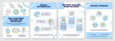 Illustration for Why customer reviews important blue brochure template. Leaflet design with linear icons. Editable 4 vector layouts for presentation, annual reports. Arial-Black, Myriad Pro-Regular fonts used - Royalty Free Image