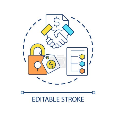 Illustration for Fixed price contract concept icon. Agreement with responsibilities abstract idea thin line illustration. Company financial statements. Isolated outline drawing. Editable stroke. Arial font used - Royalty Free Image